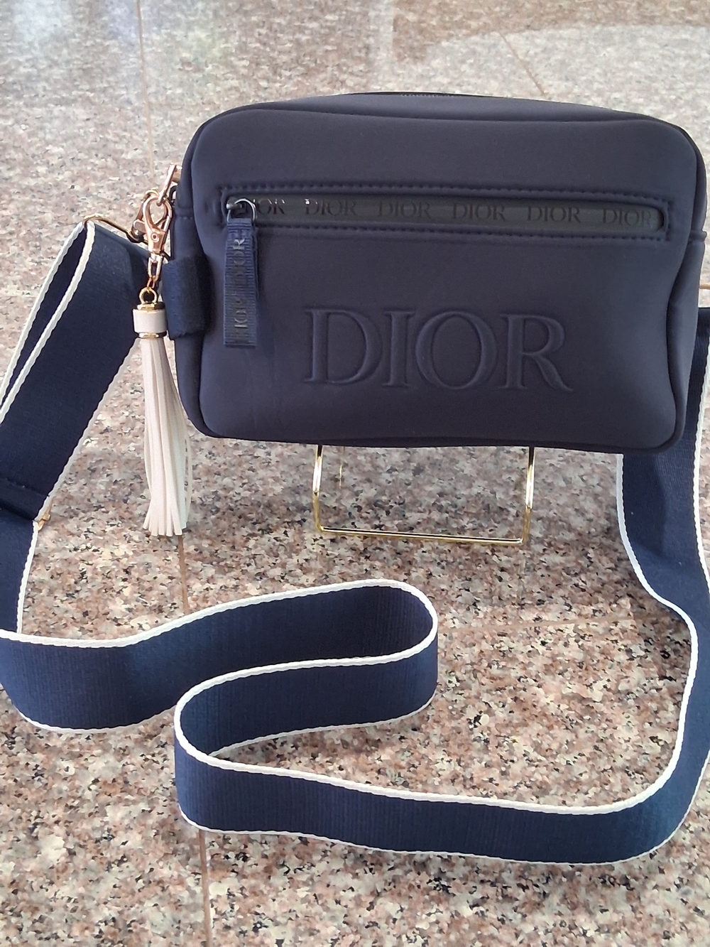 DIOR GWP Navy Embossed Logo Crossbody Bag.New